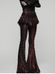 Red Sparkling Printed Knitted Black Delicate Lace Trims Shirred Hem Gothic Style Flared Skirt Pants