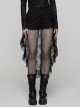 Black Stretch Knit Non-Detachable High-Low Retro Floral Lace Ruffled Skirt Hem Gothic Style Shorts