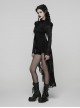 Black Stretch Knit Non-Detachable High-Low Retro Floral Lace Ruffled Skirt Hem Gothic Style Shorts