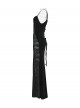Black Elastic Velvet Chest 3D Pleats Splicing Hollow Lace Dark Heart Design Elegant Small Fishtail Gothic Style Slip Long Dress