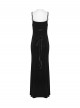 Black Elastic Velvet Chest 3D Pleats Splicing Hollow Lace Dark Heart Design Elegant Small Fishtail Gothic Style Slip Long Dress