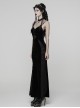 Black Elastic Velvet Chest 3D Pleats Splicing Hollow Lace Dark Heart Design Elegant Small Fishtail Gothic Style Slip Long Dress
