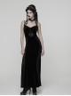 Black Elastic Velvet Chest 3D Pleats Splicing Hollow Lace Dark Heart Design Elegant Small Fishtail Gothic Style Slip Long Dress