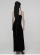 Black Elastic Velvet Chest 3D Pleats Splicing Hollow Lace Dark Heart Design Elegant Small Fishtail Gothic Style Slip Long Dress