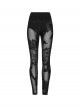 Black Stretch Knitted Underpants Splicing Translucent 3D Floral Mesh Lace Gothic Style Leggings