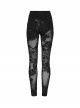 Black Stretch Knitted Underpants Splicing Translucent 3D Floral Mesh Lace Gothic Style Leggings