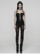 Black Stretch Knitted Underpants Splicing Translucent 3D Floral Mesh Lace Gothic Style Leggings