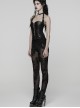 Black Stretch Knitted Underpants Splicing Translucent 3D Floral Mesh Lace Gothic Style Leggings