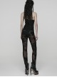 Black Stretch Knitted Underpants Splicing Translucent 3D Floral Mesh Lace Gothic Style Leggings