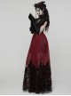 Black Red Color Blocking Perspective Flocking Mesh Splicing Rose Lace Stand Up Layered Collar Flying Sleeves Gothic Style Long Dress