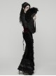 Black Feather Carved Handle Drooping Tassel Cross-Carved Pendant New Chinese Style Fan
