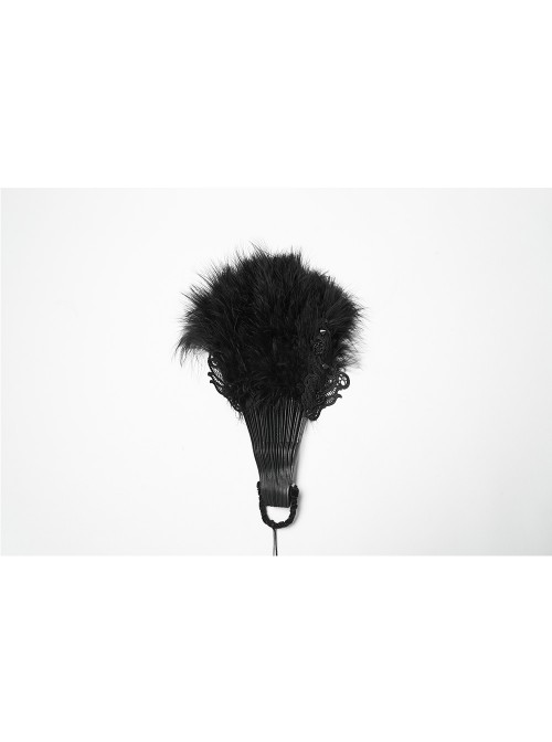 Black Feather Carved Handle Drooping Tassel Cross-Carved Pendant New Chinese Style Fan