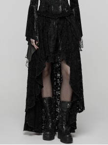 Black Tie-Dyed Velvet 3D Spider Web Lace High-Low Design Hem Gothic Style Skirt