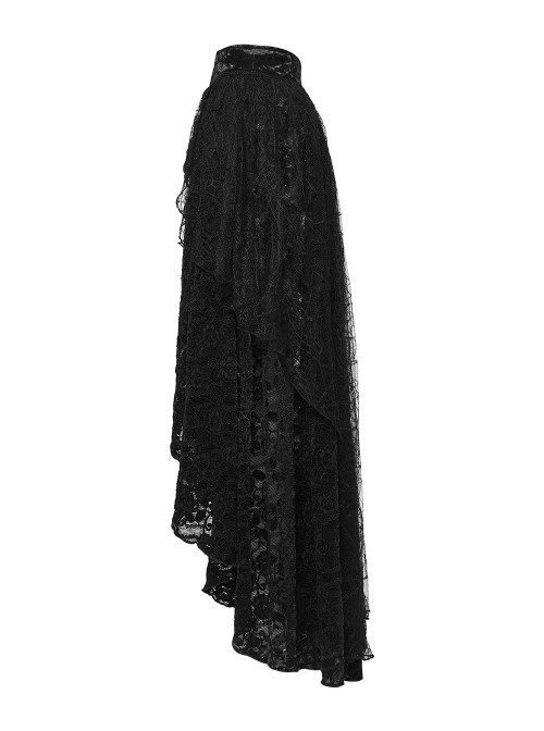 Black Tie-Dyed Velvet 3D Spider Web Lace High-Low Design Hem Gothic Style Skirt