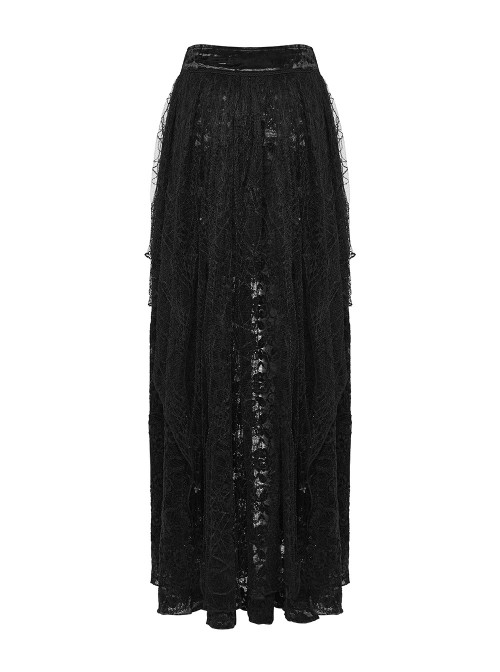 Black Tie-Dyed Velvet 3D Spider Web Lace High-Low Design Hem Gothic Style Skirt