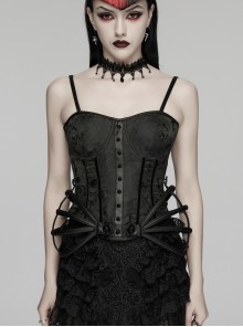 Black Rose Jacquard Waist Detachable Steel Boning Palace-Style 3D Structure Gothic Style Slip Corset