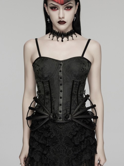 Black Rose Jacquard Waist Detachable Steel Boning Palace-Style 3D Structure Gothic Style Slip Corset