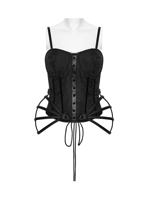 Black Rose Jacquard Waist Detachable Steel Boning Palace-Style 3D Structure Gothic Style Slip Corset