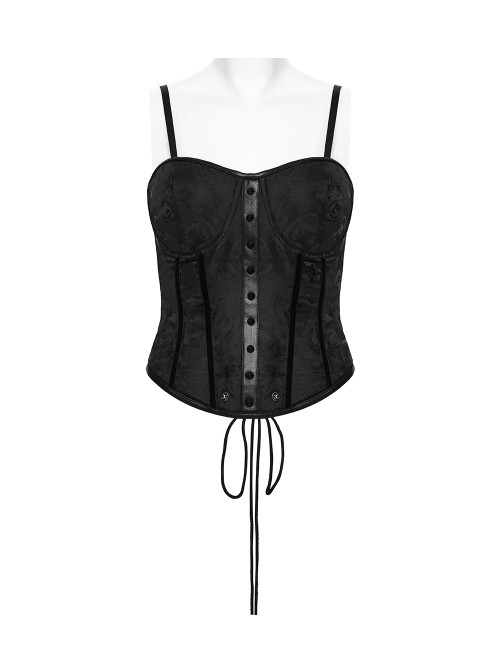 Black Rose Jacquard Waist Detachable Steel Boning Palace-Style 3D Structure Gothic Style Slip Corset