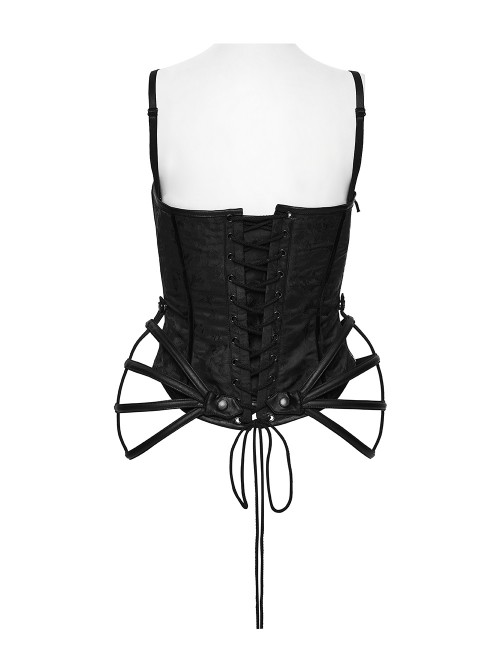 Black Rose Jacquard Waist Detachable Steel Boning Palace-Style 3D Structure Gothic Style Slip Corset