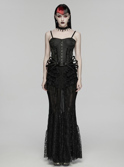 Black Rose Jacquard Waist Detachable Steel Boning Palace-Style 3D Structure Gothic Style Slip Corset
