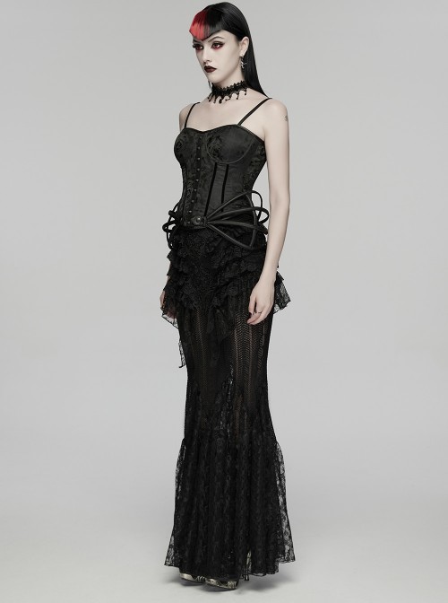 Black Rose Jacquard Waist Detachable Steel Boning Palace-Style 3D Structure Gothic Style Slip Corset