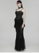 Black Rose Jacquard Waist Detachable Steel Boning Palace-Style 3D Structure Gothic Style Slip Corset