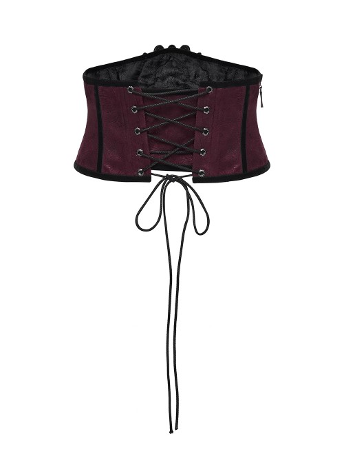 Black Red Artificial Leather Embroidery Appliques Side Zipper Design Gorgeous Gothic Style Cummerbund