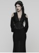 Black Artificial Leather Embroidery Appliques Side Zipper Design Gorgeous Gothic Style Cummerbund
