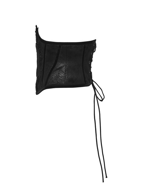 Black Artificial Leather Embroidery Appliques Side Zipper Design Gorgeous Gothic Style Cummerbund
