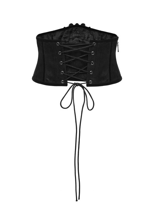 Black Artificial Leather Embroidery Appliques Side Zipper Design Gorgeous Gothic Style Cummerbund
