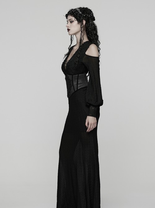 Black Artificial Leather Embroidery Appliques Side Zipper Design Gorgeous Gothic Style Cummerbund