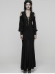 Black Sheer V-Neck Drawstring Dropped Shoulders Hollow-Out Retro Long Lantern Sleeves Elegant Gothic Style Long Dress