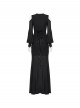 Black Sheer V-Neck Drawstring Dropped Shoulders Hollow-Out Retro Long Lantern Sleeves Elegant Gothic Style Long Dress