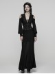 Black Sheer V-Neck Drawstring Dropped Shoulders Hollow-Out Retro Long Lantern Sleeves Elegant Gothic Style Long Dress