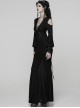Black Sheer V-Neck Drawstring Dropped Shoulders Hollow-Out Retro Long Lantern Sleeves Elegant Gothic Style Long Dress