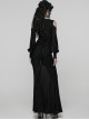 Black Sheer V-Neck Drawstring Dropped Shoulders Hollow-Out Retro Long Lantern Sleeves Elegant Gothic Style Long Dress