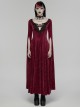 Red Stretch Rose Velvet V-Neck Gorgeous Black Appliques Long Water Sleeves Gothic Style Long Dress