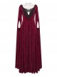 Red Stretch Rose Velvet V-Neck Gorgeous Black Appliques Long Water Sleeves Gothic Style Long Dress