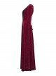 Red Stretch Rose Velvet V-Neck Gorgeous Black Appliques Long Water Sleeves Gothic Style Long Dress