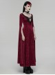 Red Stretch Rose Velvet V-Neck Gorgeous Black Appliques Long Water Sleeves Gothic Style Long Dress