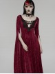 Red Stretch Rose Velvet V-Neck Gorgeous Black Appliques Long Water Sleeves Gothic Style Long Dress