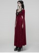 Red Stretch Rose Velvet V-Neck Gorgeous Black Appliques Long Water Sleeves Gothic Style Long Dress