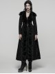 Black Jacquard Gorgeous Plush Integrated Collar Elegant Cinching-Waist Long Sleeves Gothic Style Long Coat