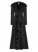 Black Jacquard Gorgeous Plush Integrated Collar Elegant Cinching-Waist Long Sleeves Gothic Style Long Coat