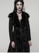 Black Jacquard Gorgeous Plush Integrated Collar Elegant Cinching-Waist Long Sleeves Gothic Style Long Coat
