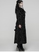 Black Jacquard Gorgeous Plush Integrated Collar Elegant Cinching-Waist Long Sleeves Gothic Style Long Coat