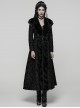Black Jacquard Gorgeous Plush Integrated Collar Elegant Cinching-Waist Long Sleeves Gothic Style Long Coat