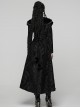 Black Jacquard Gorgeous Plush Integrated Collar Elegant Cinching-Waist Long Sleeves Gothic Style Long Coat