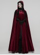 Red Velvet Black Lace Edge Embroidery Tassel Exquisite Appliques Gemstones Elegance Gothic Style Hooded Cloak